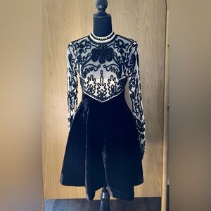 Free People Velvet Embroidered Mini Dress - Small